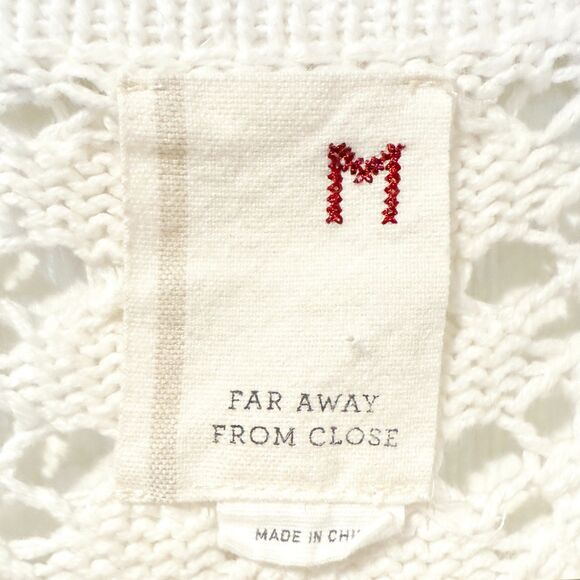 Far Away From Close Anthropologie Cotton Crochet Knit Cardigan White Cottage M - Picture 3 of 9
